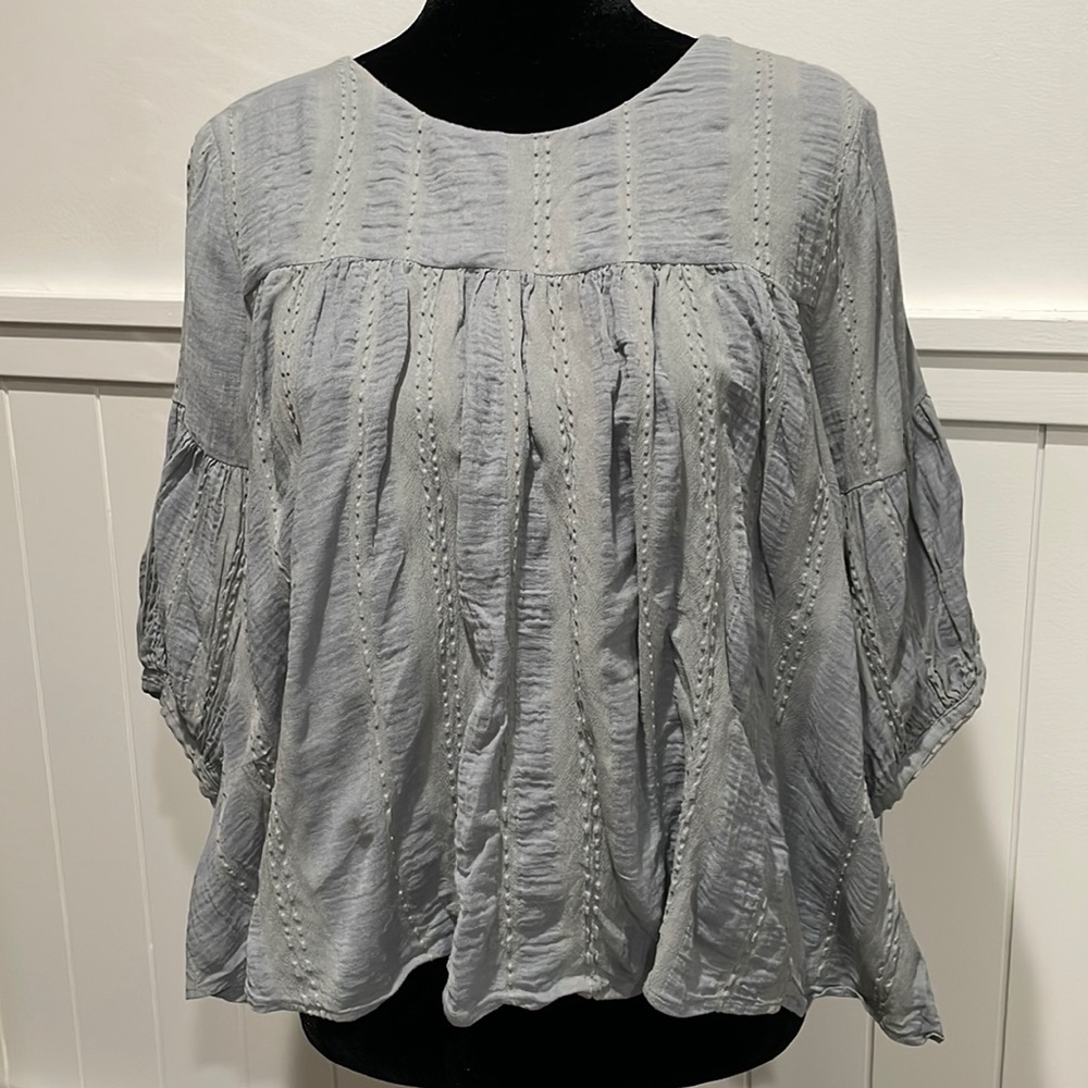 Lucky 3/4 Sleeve Gray/Blue Blouse